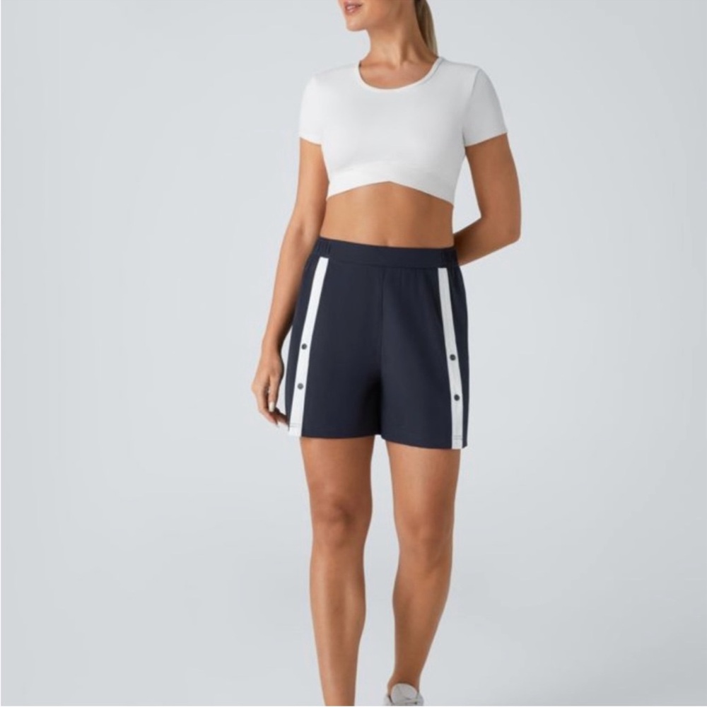 HALARA NWT Blue and White High-Waisted snap button workout Shorts